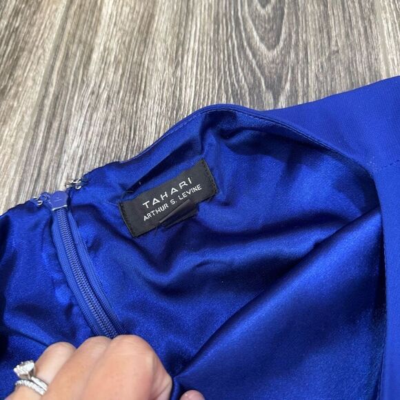 Tahari Royal Blue Long Tie Sleeve Floral Dress - Picture 5 of 7